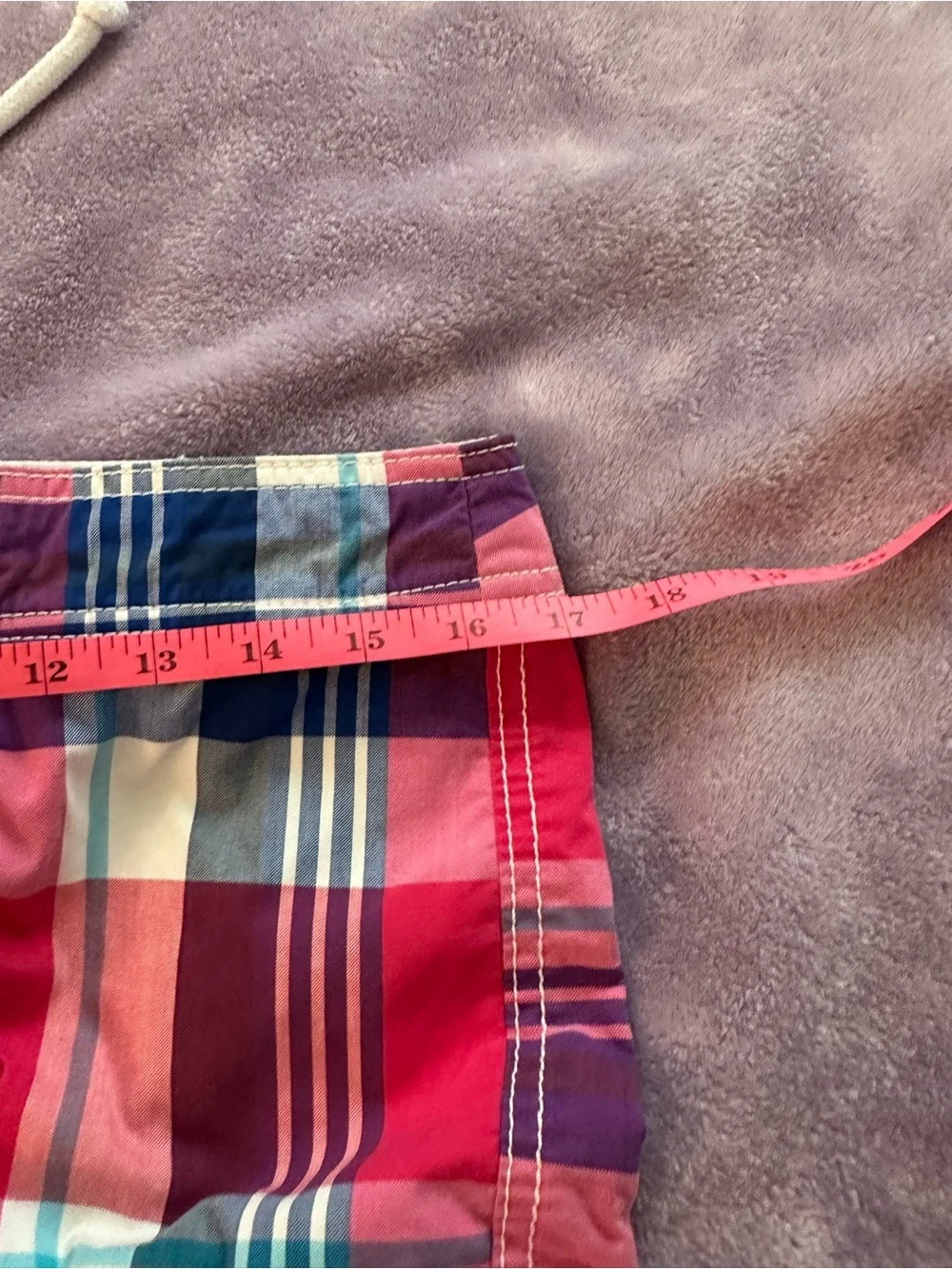 Hollister Red and Blue Plaid Cargo Swim Shorts